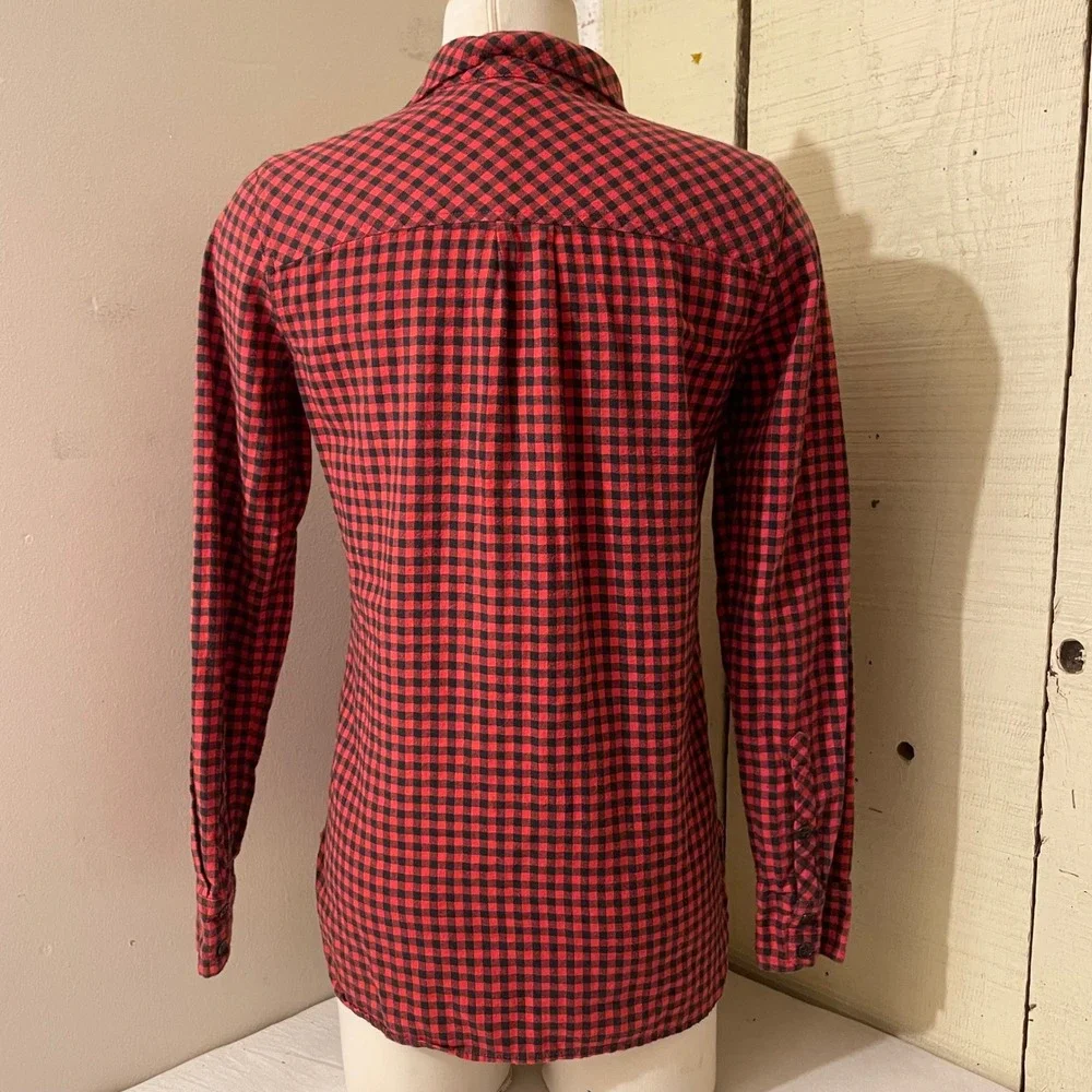 J. Crew Womens Size 0 Plaid‎ Button Down Long Sleeve Shirt Checkered Red